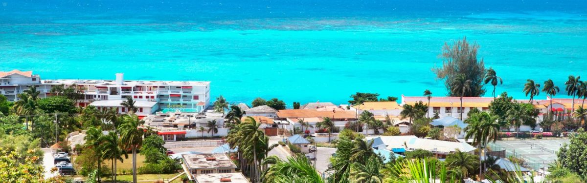 A view of the beach from a hotel in Jamaica.